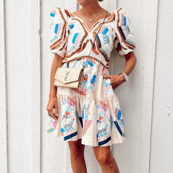 Sea New York Quin Mini Dress patchwork knit quilted BoHo size extra small XS - Picture 4 of 15